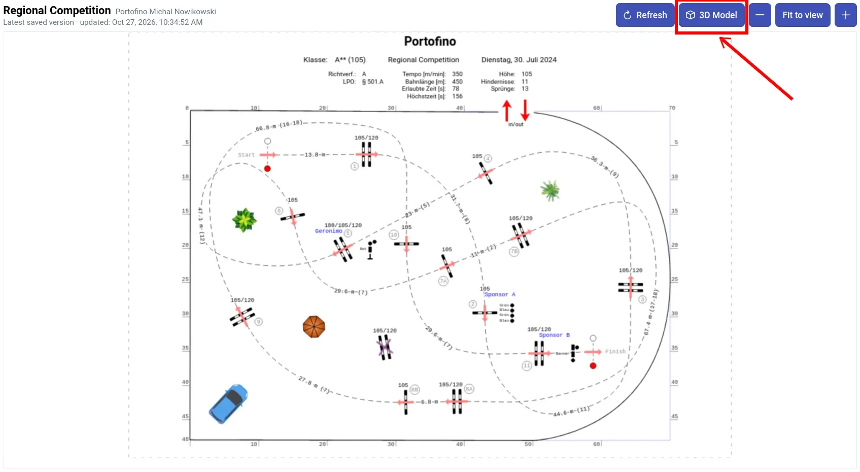 Shared course design with the 3D Model button highlighted