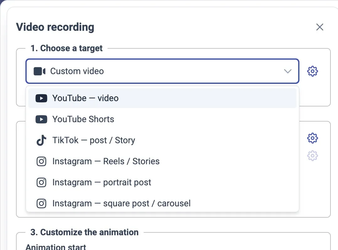 Video export presets for social media and landscape presentations