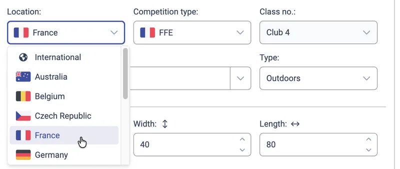 Selecting a country and national federation