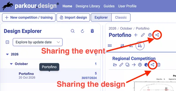 Sharing events and designs